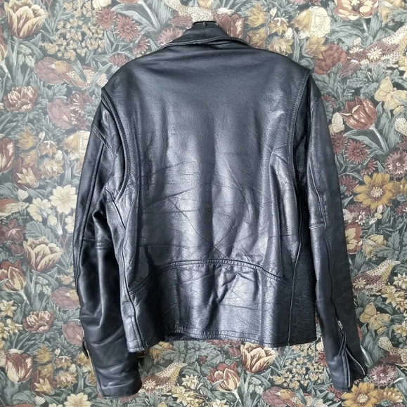 First Genuine Leather 90s Perfecto Jacket — Heavy Hide Metal Hardware True Biker - Picture 8 of 9